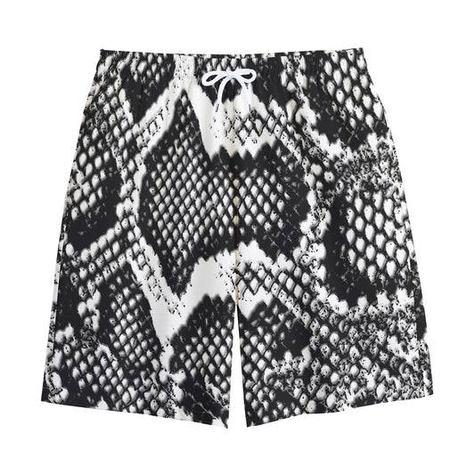 Black And White Snakeskin Print Cotton Shorts