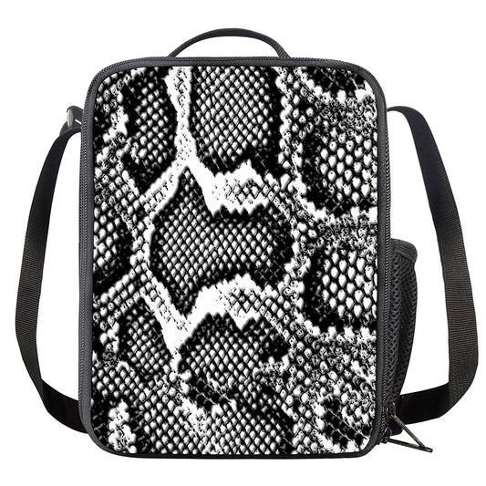 Black And White Snakeskin Print Crossbody Lunch Bag