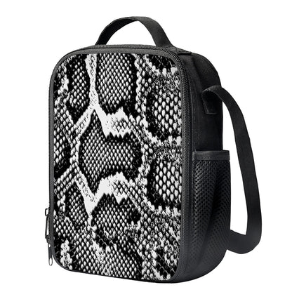 Black And White Snakeskin Print Crossbody Lunch Bag