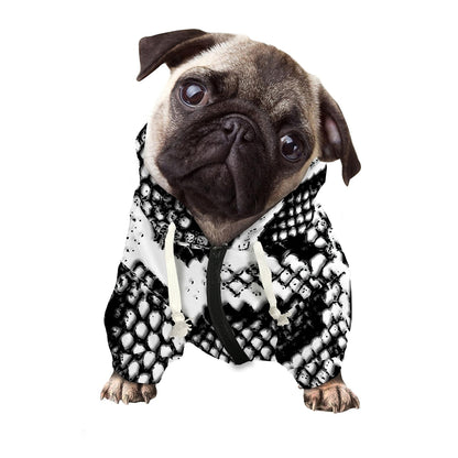 Black And White Snakeskin Print Dog Zip Up Hoodie