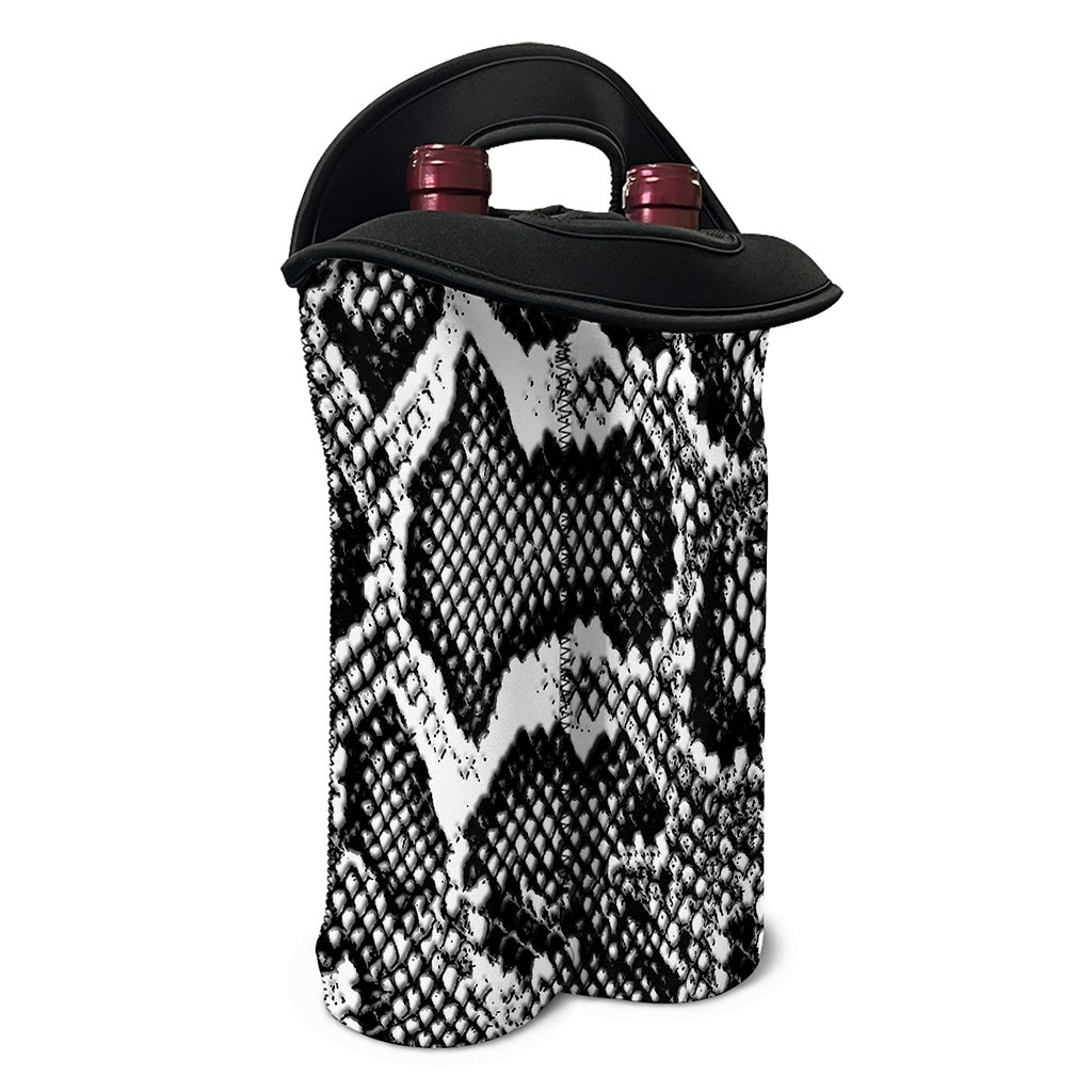 Black And White Snakeskin Print Double Neoprene Wine Tote