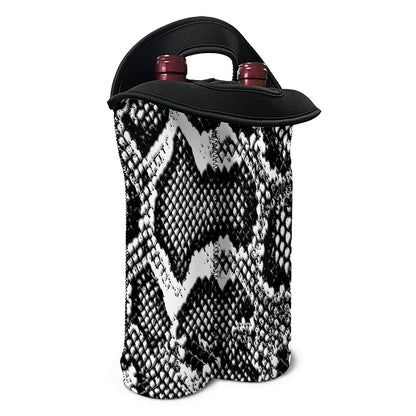 Black And White Snakeskin Print Double Neoprene Wine Tote