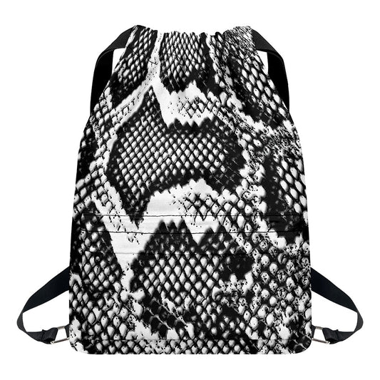 Black And White Snakeskin Print Drawstring Backpack
