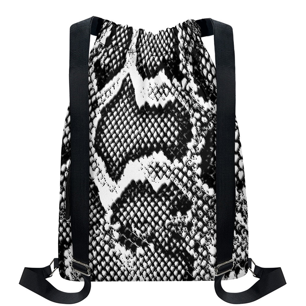 Black And White Snakeskin Print Drawstring Backpack
