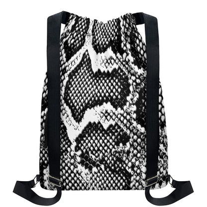 Black And White Snakeskin Print Drawstring Backpack