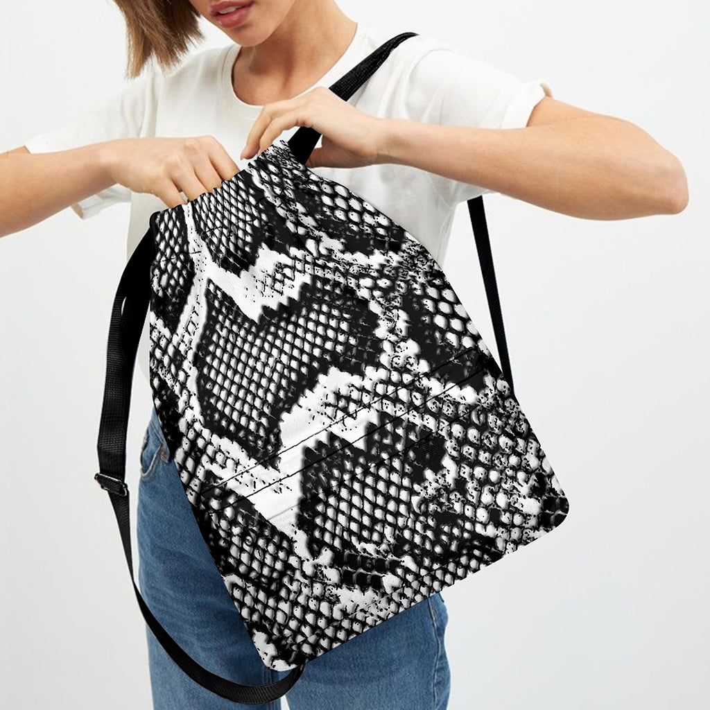 Black And White Snakeskin Print Drawstring Backpack