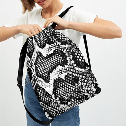 Black And White Snakeskin Print Drawstring Backpack