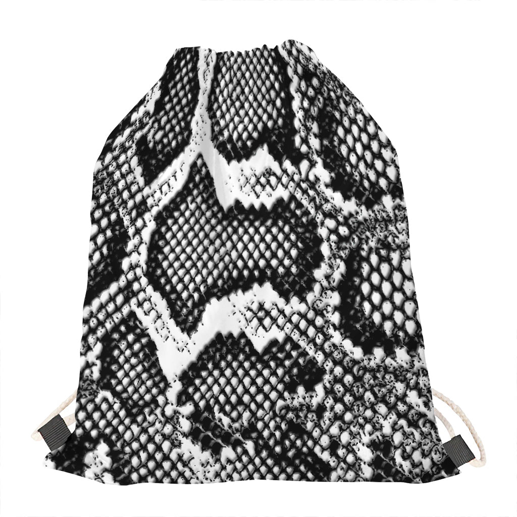 Black And White Snakeskin Print Drawstring Bag