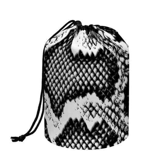 Black And White Snakeskin Print Drawstring Makeup Bag