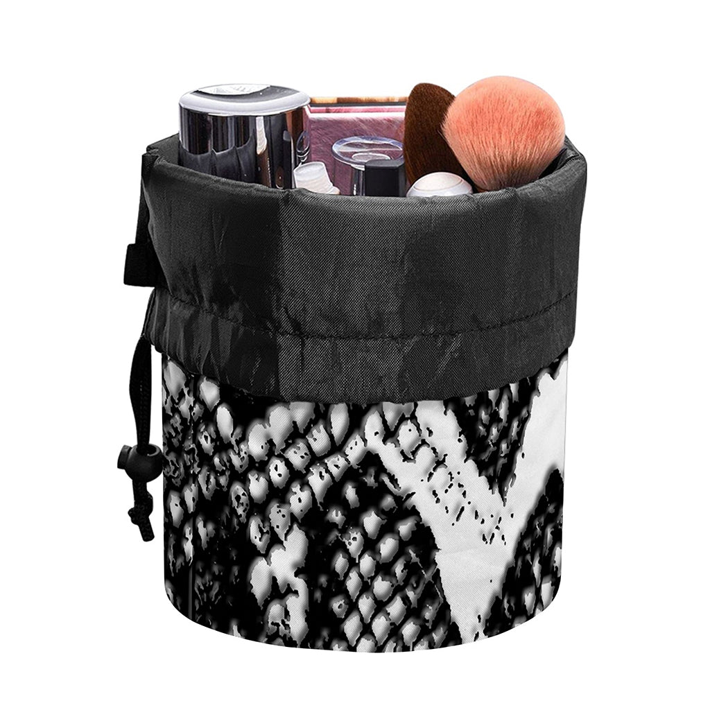 Black And White Snakeskin Print Drawstring Makeup Bag