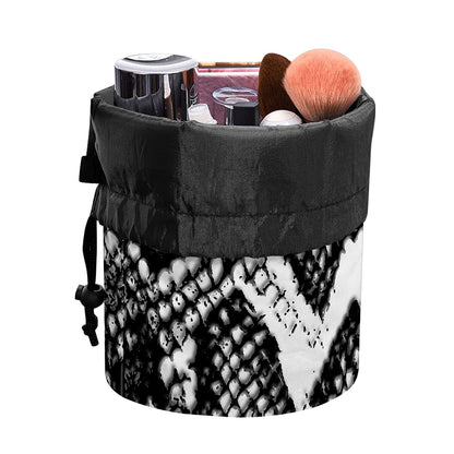 Black And White Snakeskin Print Drawstring Makeup Bag