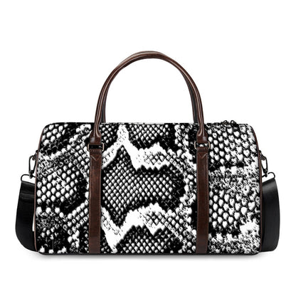 Black And White Snakeskin Print Duffle Bag
