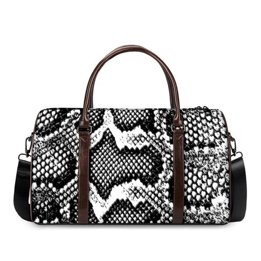 Black And White Snakeskin Print Duffle Bag