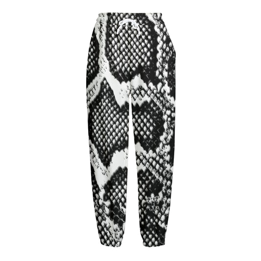 Black And White Snakeskin Print Fleece Lined Knit Pants