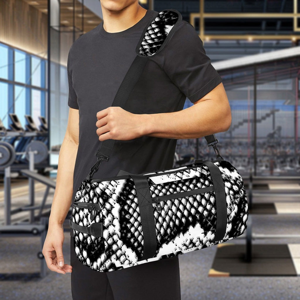 Black And White Snakeskin Print Gym Bag