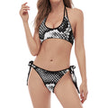 Black And White Snakeskin Print Halter Scoop Tie Side Bikini
