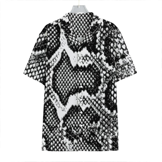Black And White Snakeskin Print Hawaiian Shirt