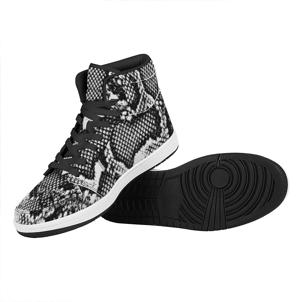 Black And White Snakeskin Print High Top Leather Sneakers