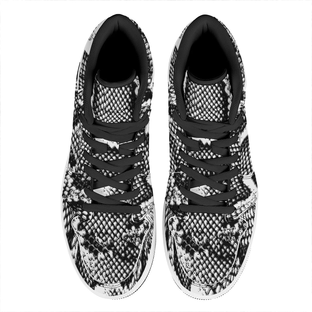 Black And White Snakeskin Print High Top Leather Sneakers