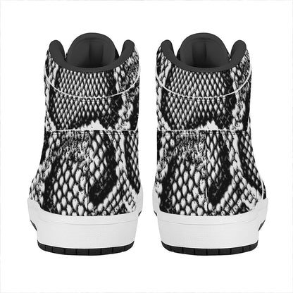 Black And White Snakeskin Print High Top Leather Sneakers