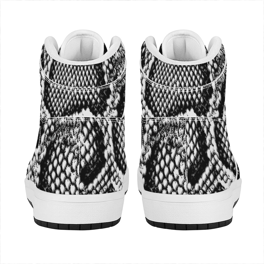 Black And White Snakeskin Print High Top Leather Sneakers
