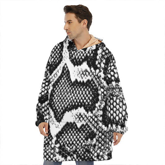 Black And White Snakeskin Print Hoodie Blanket