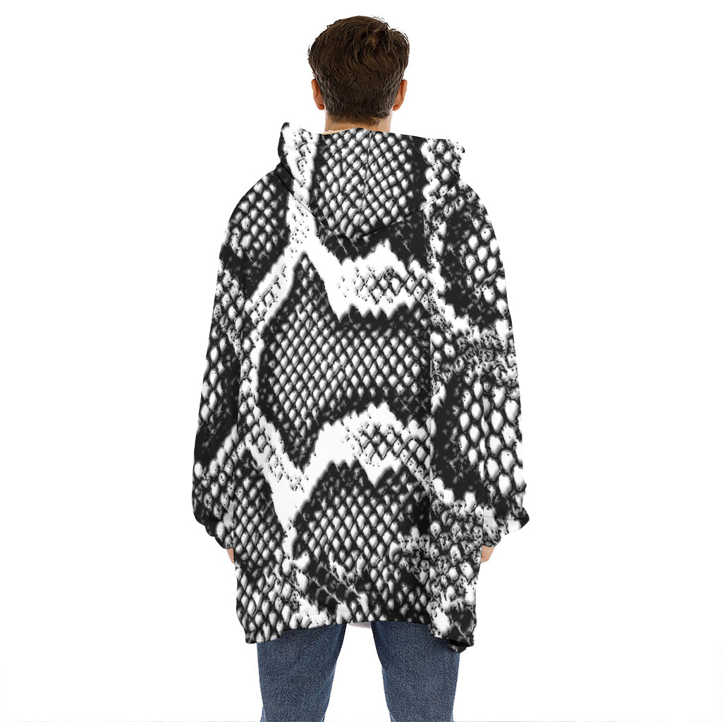Black And White Snakeskin Print Hoodie Blanket
