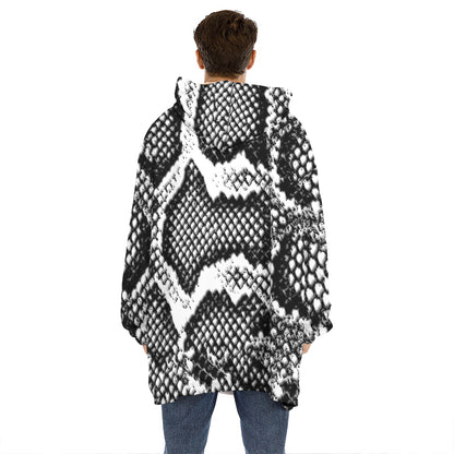 Black And White Snakeskin Print Hoodie Blanket