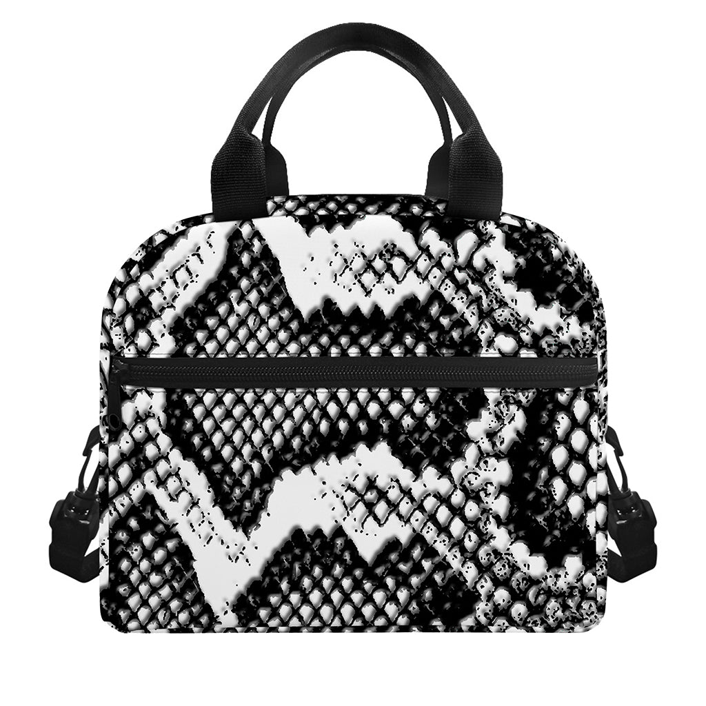 Black And White Snakeskin Print Insulated Lunch Bag
