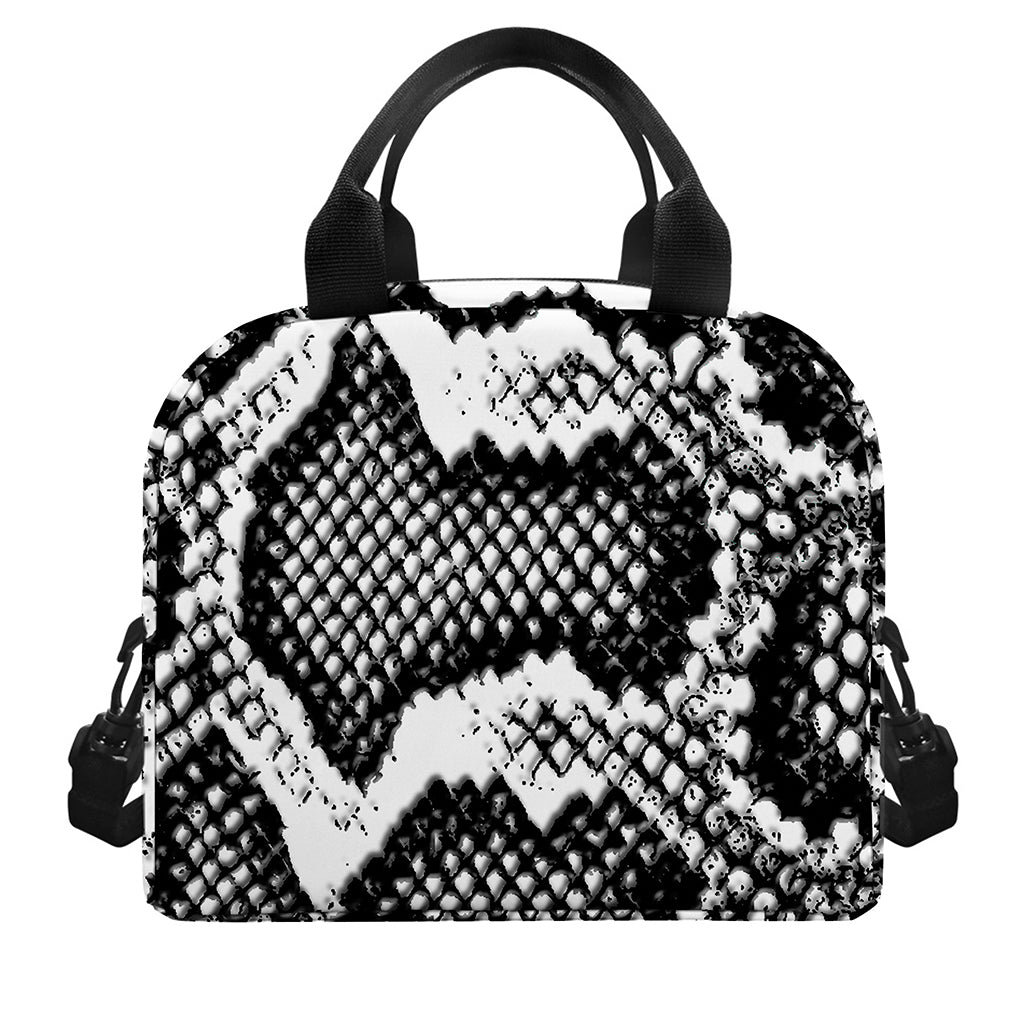 Black And White Snakeskin Print Insulated Lunch Bag