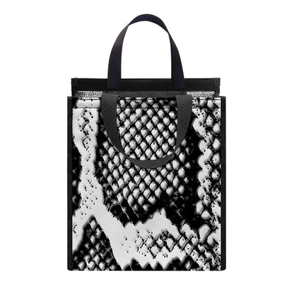 Black And White Snakeskin Print Insulated Lunch Tote