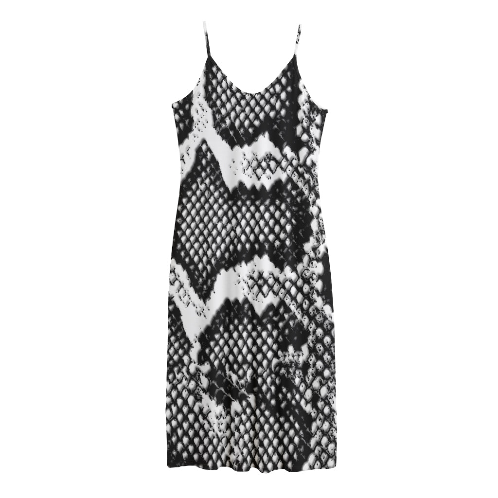 Black And White Snakeskin Print Jersey Midi Cami Dress