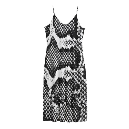 Black And White Snakeskin Print Jersey Midi Cami Dress
