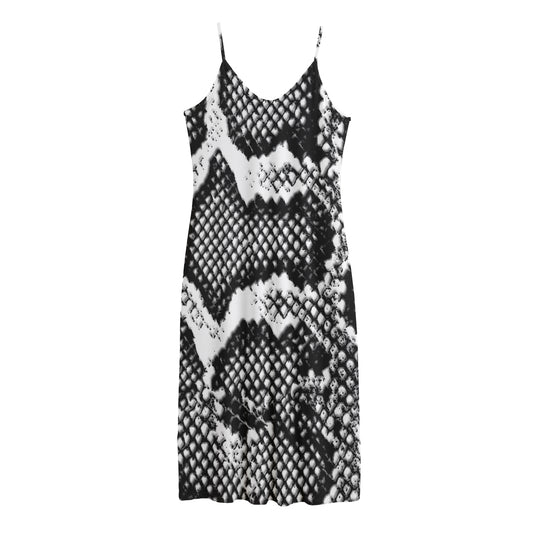 Black And White Snakeskin Print Jersey Midi Cami Dress