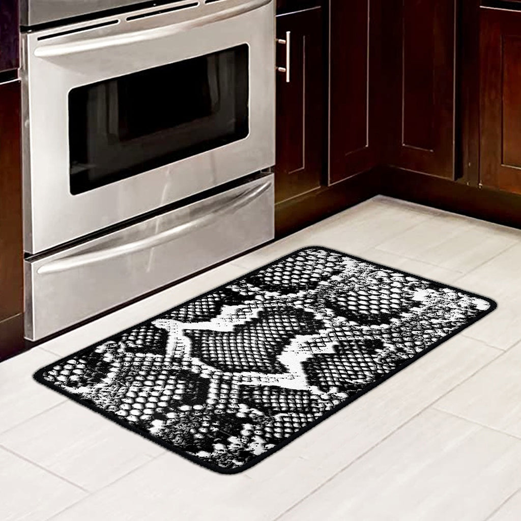Black And White Snakeskin Print Kitchen Mat