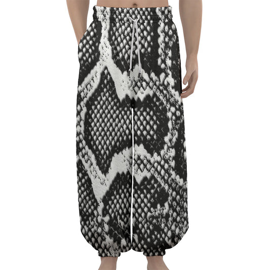 Black And White Snakeskin Print Lantern Pants
