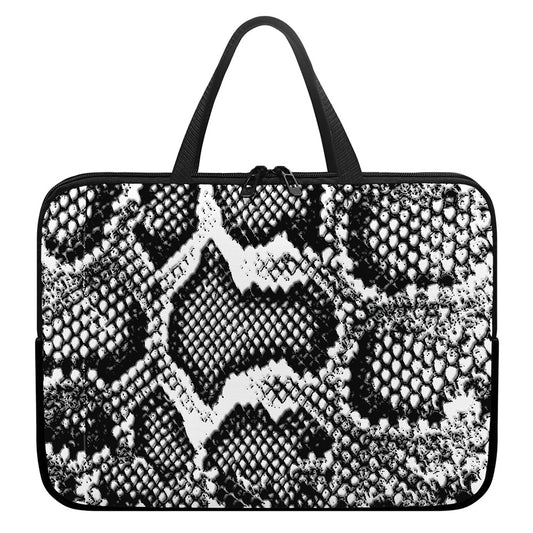 Black And White Snakeskin Print Laptop Sleeve With Handle