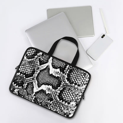 Black And White Snakeskin Print Laptop Sleeve With Handle