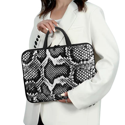 Black And White Snakeskin Print Laptop Sleeve With Handle
