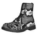 Black And White Snakeskin Print Lace-Up Boots