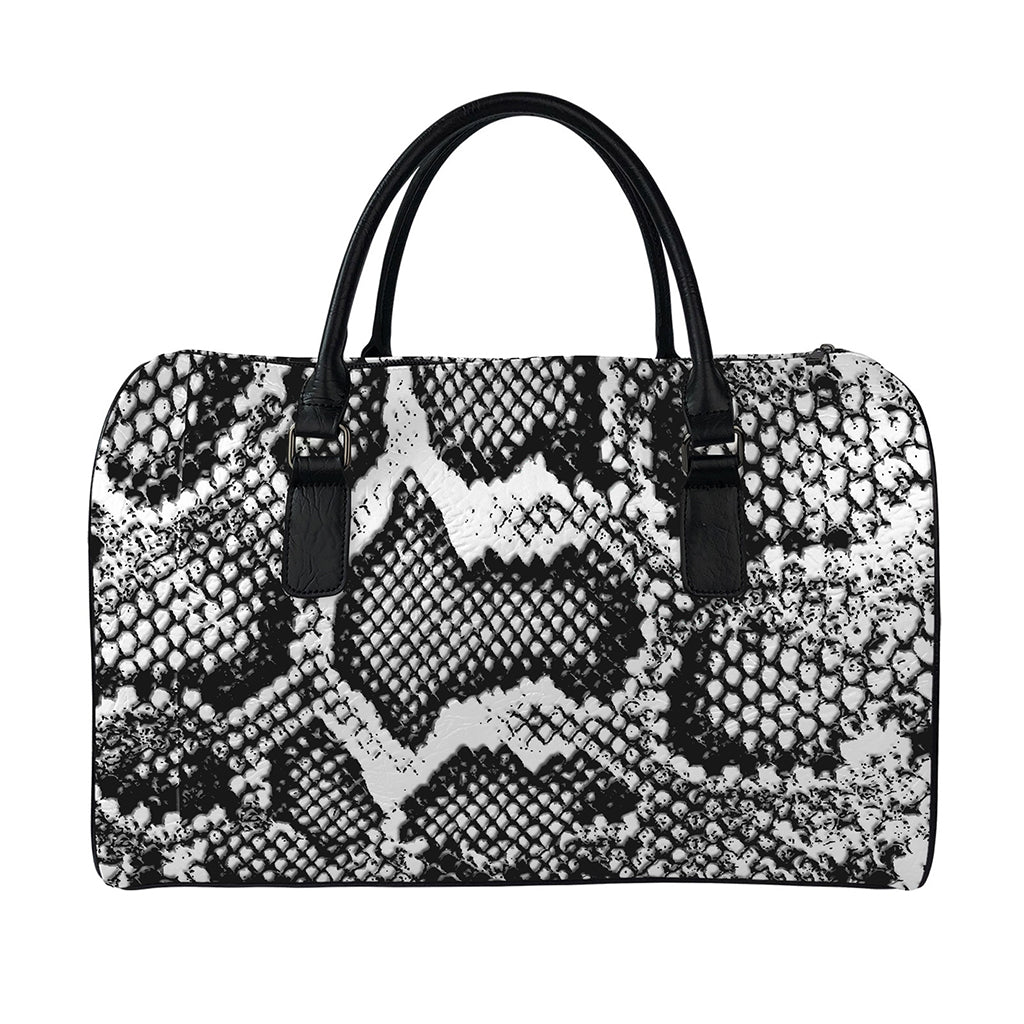Black And White Snakeskin Print Leather Duffle Bag