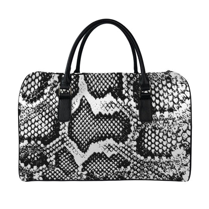 Black And White Snakeskin Print Leather Duffle Bag