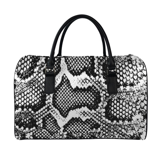 Black And White Snakeskin Print Leather Duffle Bag