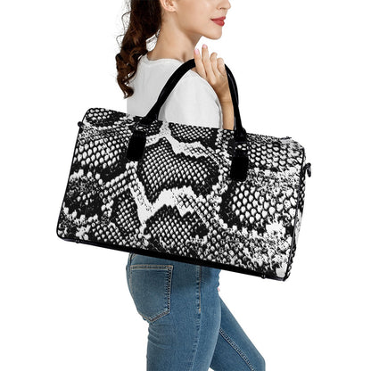 Black And White Snakeskin Print Leather Duffle Bag