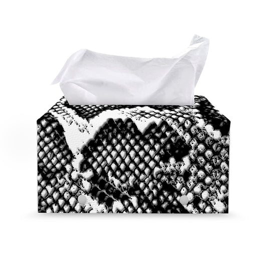 Black And White Snakeskin Print Leather Tissue Box Cover