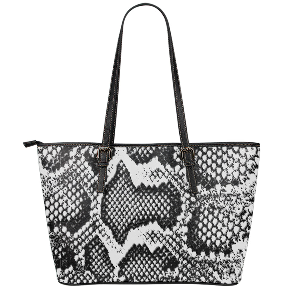 Black And White Snakeskin Print Leather Tote Bag