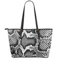Black And White Snakeskin Print Leather Tote Bag With Zipper