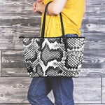 Black And White Snakeskin Print Leather Tote Bag