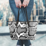 Black And White Snakeskin Print Leather Tote Bag