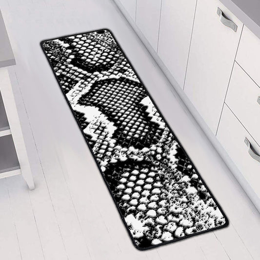 Black And White Snakeskin Print Long Kitchen Mat